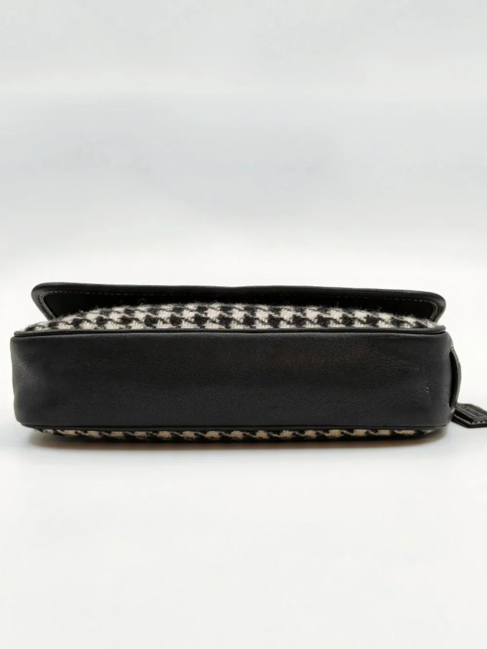 Coach Houndstooth Wool Leather Shoulder Bag Black White Handbag